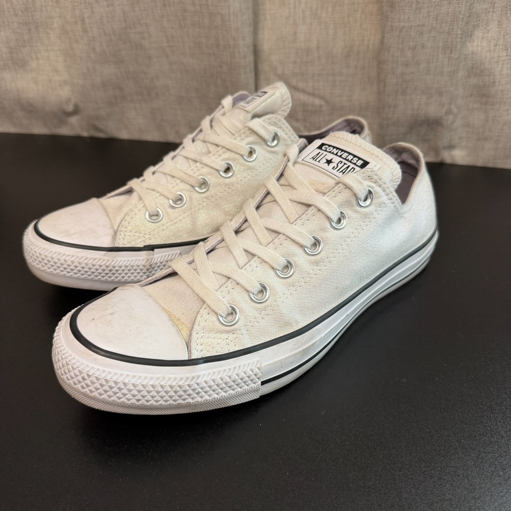 Converse All Star Chuck Taylor Sneakers Womens 8.5 White Sparkle Lace-Up 561712F